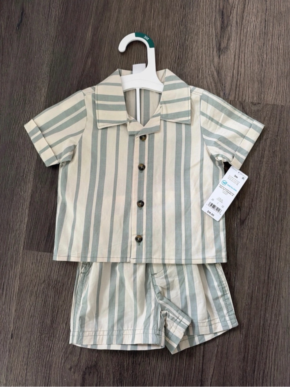 Carter's Short-Sleeve Striped Shorts Set - Sage & Cream